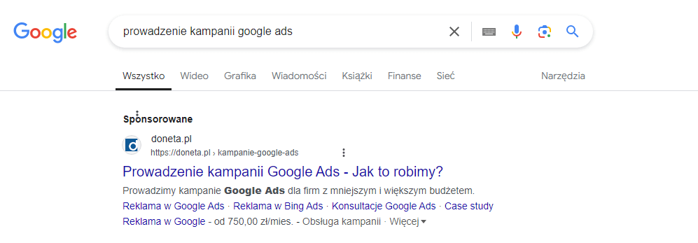 Reklama w wynikach wyszukiwania